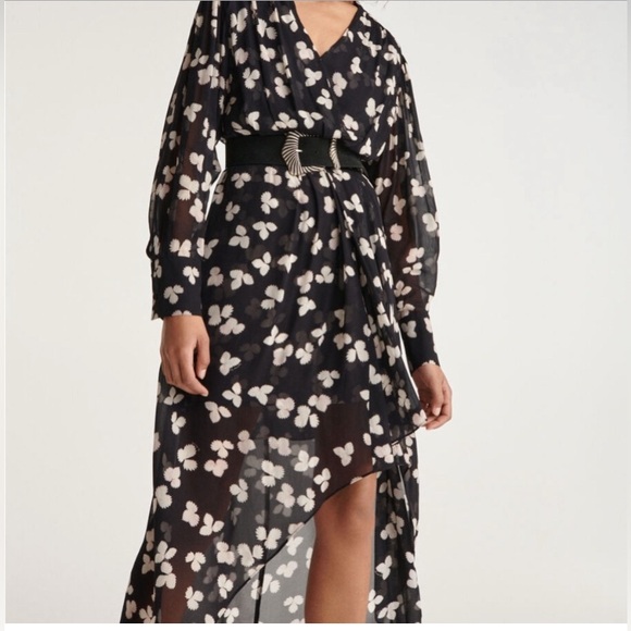 The Kooples Paris ASYMMETRIC LONG FLOWING DRESS BLACK FLORAL 1 - Picture 3 of 9